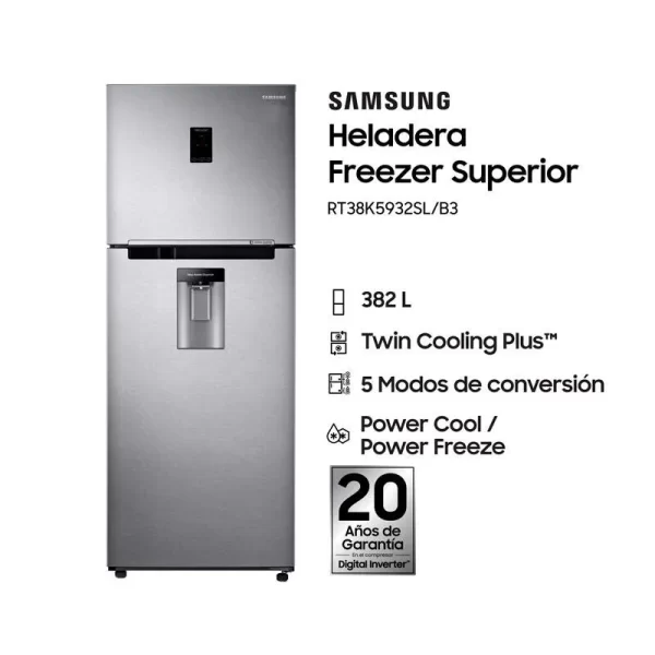 Heladera Con Freezer Samsung RT38K5932 Inverter No Frost 382 Litros Silver - Imagen 6