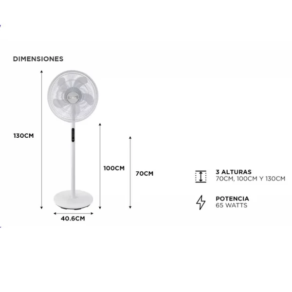 Ventilador de Pie Liliana VP16D Blanco con panel Digital 16" - Imagen 3